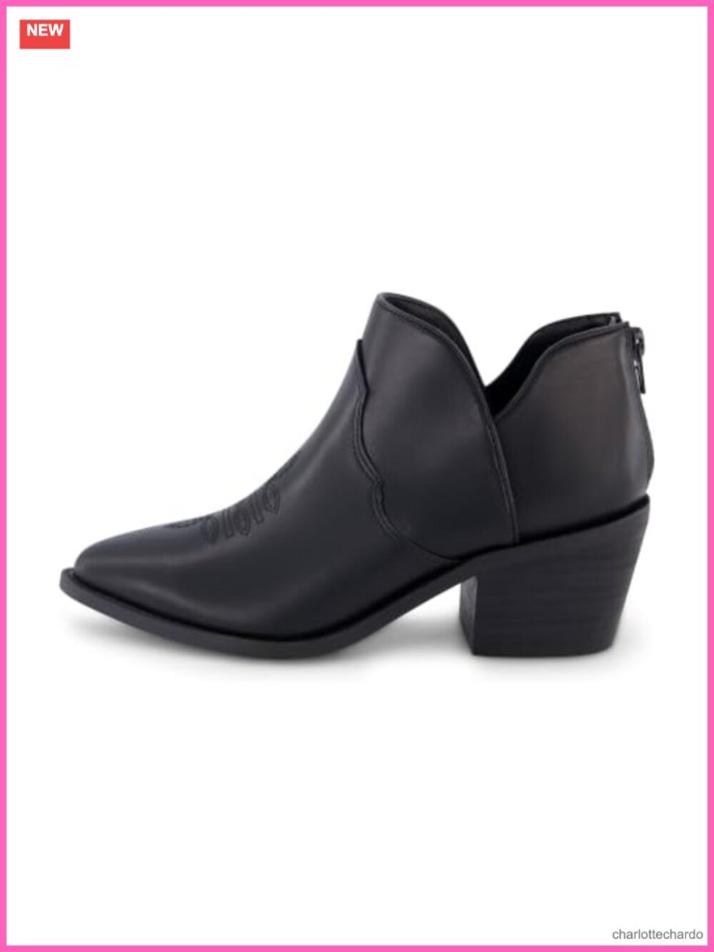 Women's Western Ankle Boots, Faux Leather Cowboy Boots with Pointed Toe, Low - Picture 2 of 6